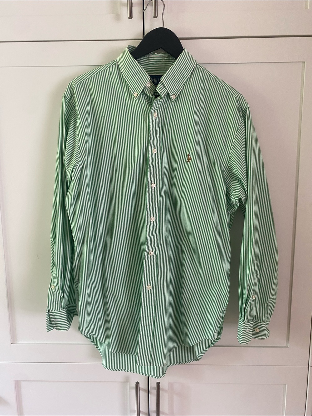 Polo by Ralph Lauren Green and White Striped Button-Down Shirt